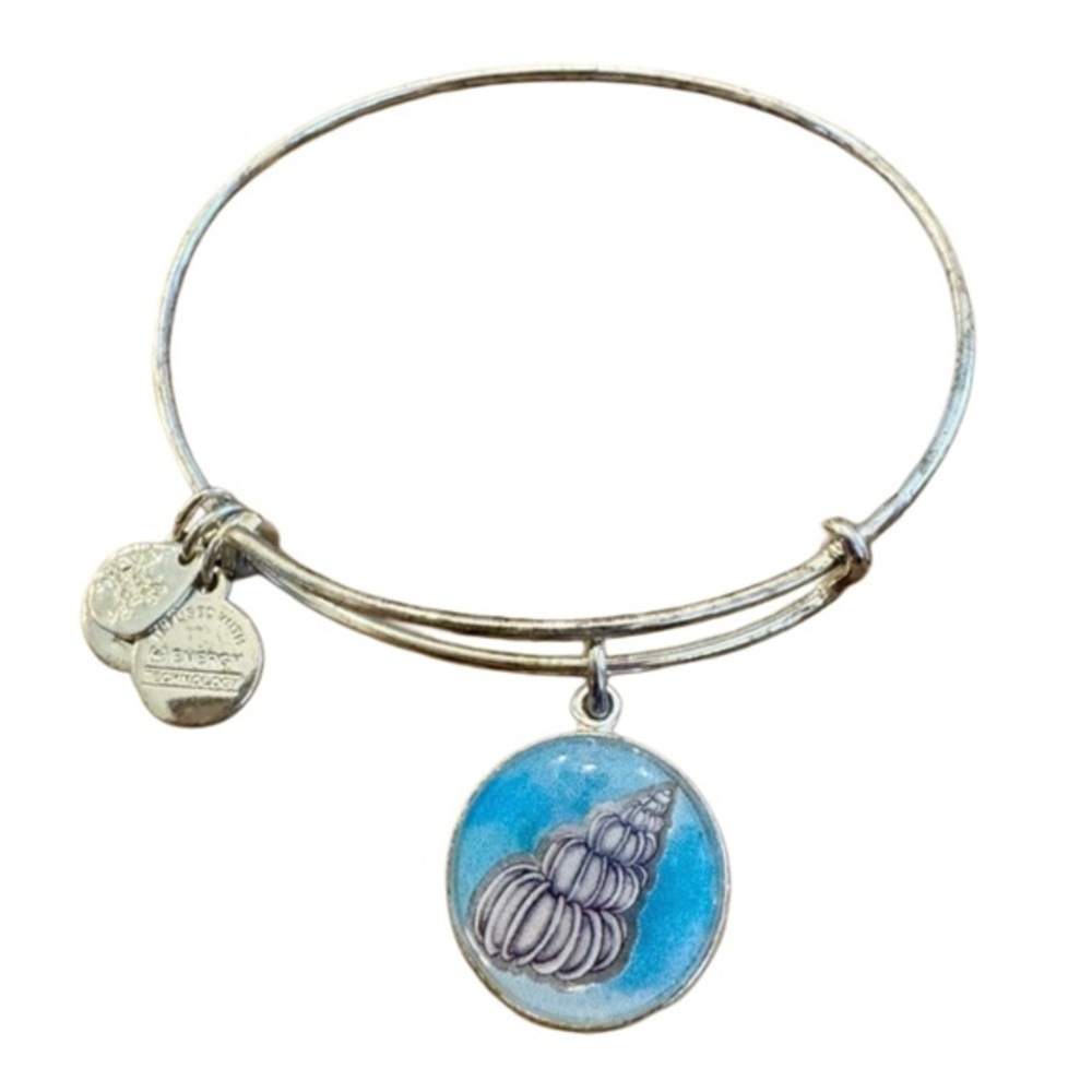 Alex and Ani Silver Bangle with Blue Seashell Charm